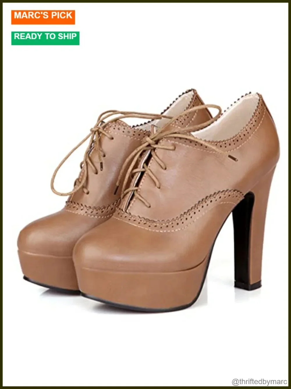 Block Heel Platform Lace Up Pumps Oxford Ankle Booties Brogue Wingtip Vintage